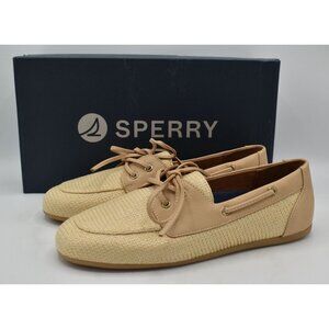 Sperry Mila Boat Shoes Womens 9.5 Tan NEW Raffia Slim Flat Canvas Leather